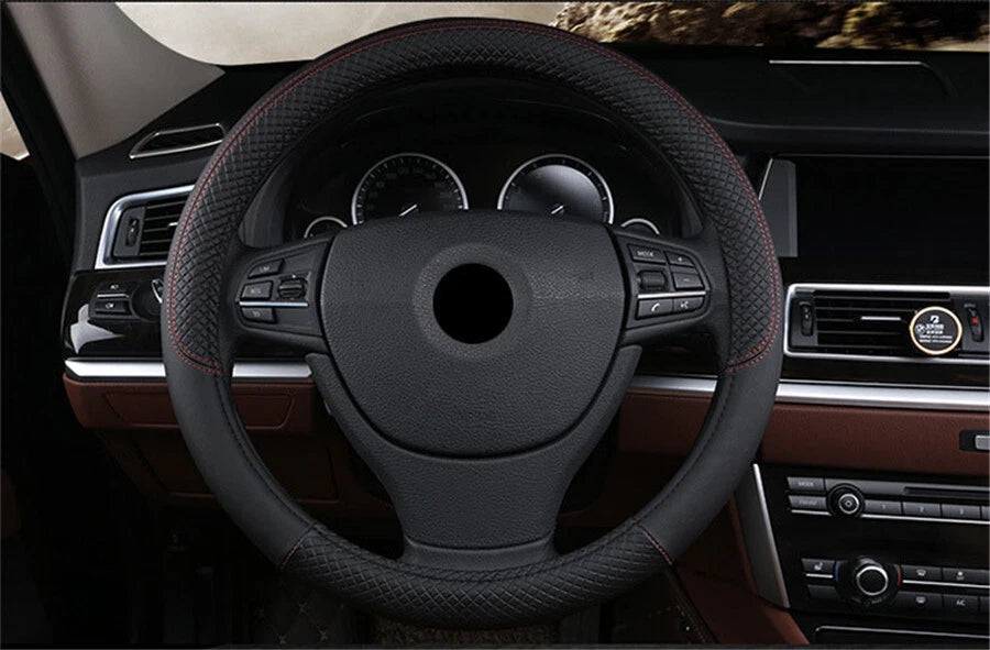 15" PU Leather Nonslip Car Steering Wheel Cover for Universal Models