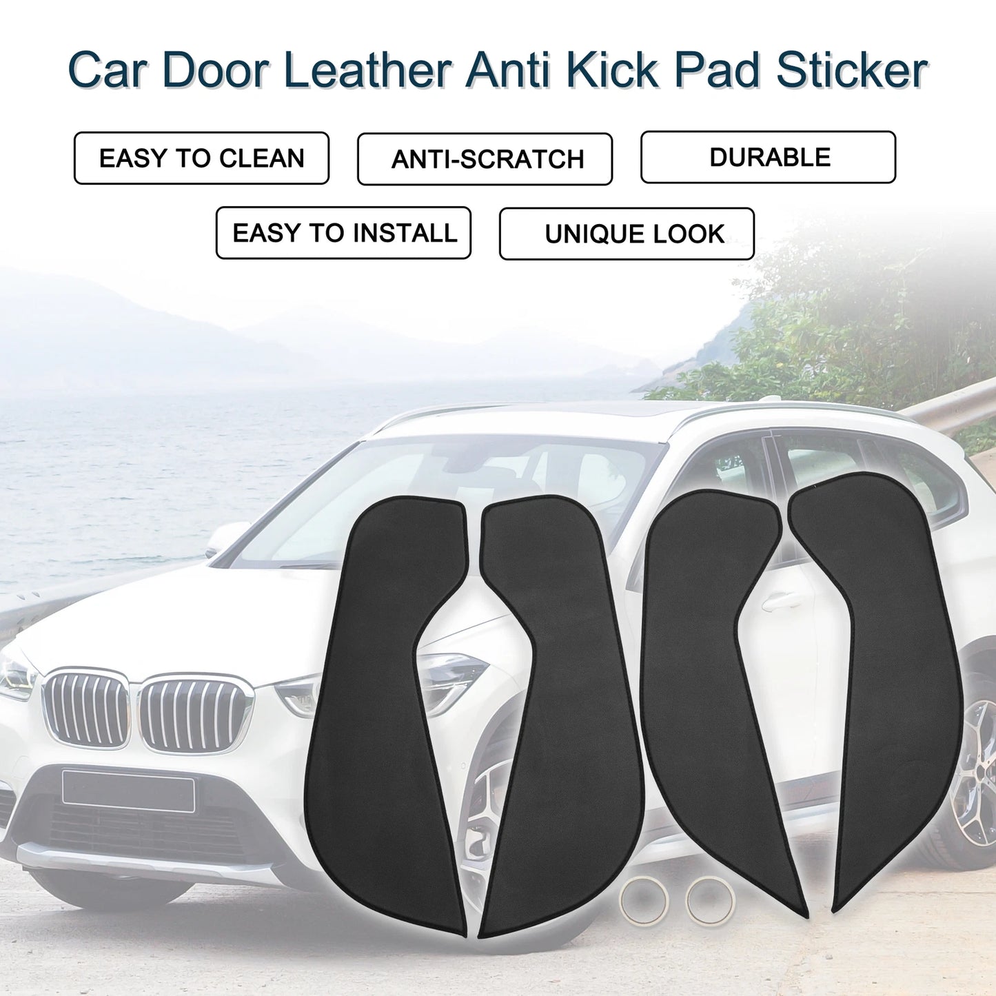 Car Door Leather Anti Kick Pad Sticker for BMW X1 (2016) - 1 Set Black