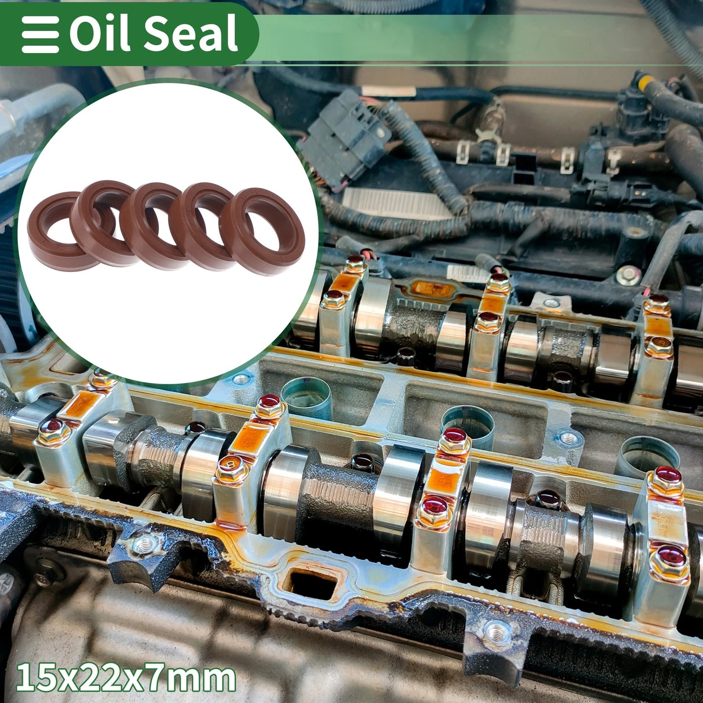 Oil Seal / 15x22x7mm / Rotary Shaft Seal FKM Rubber 5 Pcs