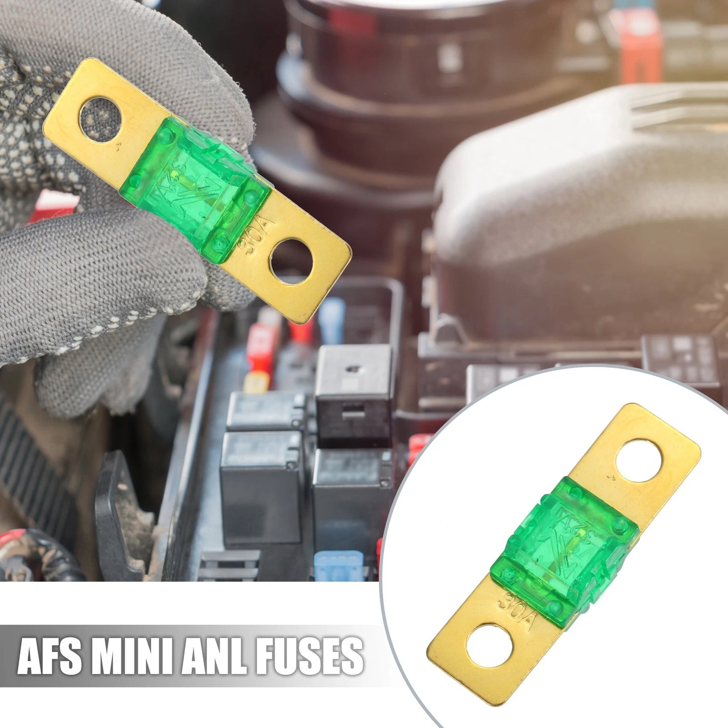 2pcs 30A 32V Bolt on AMI Fuse for Automotive Marine Audio Video System Green