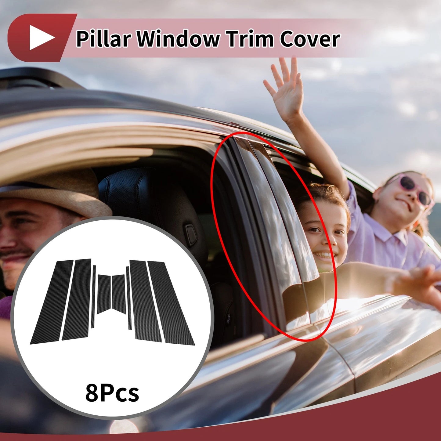 Door Pillar Window Trim for Chevrolet Onix (2020-2023) Black Carbon Fiber