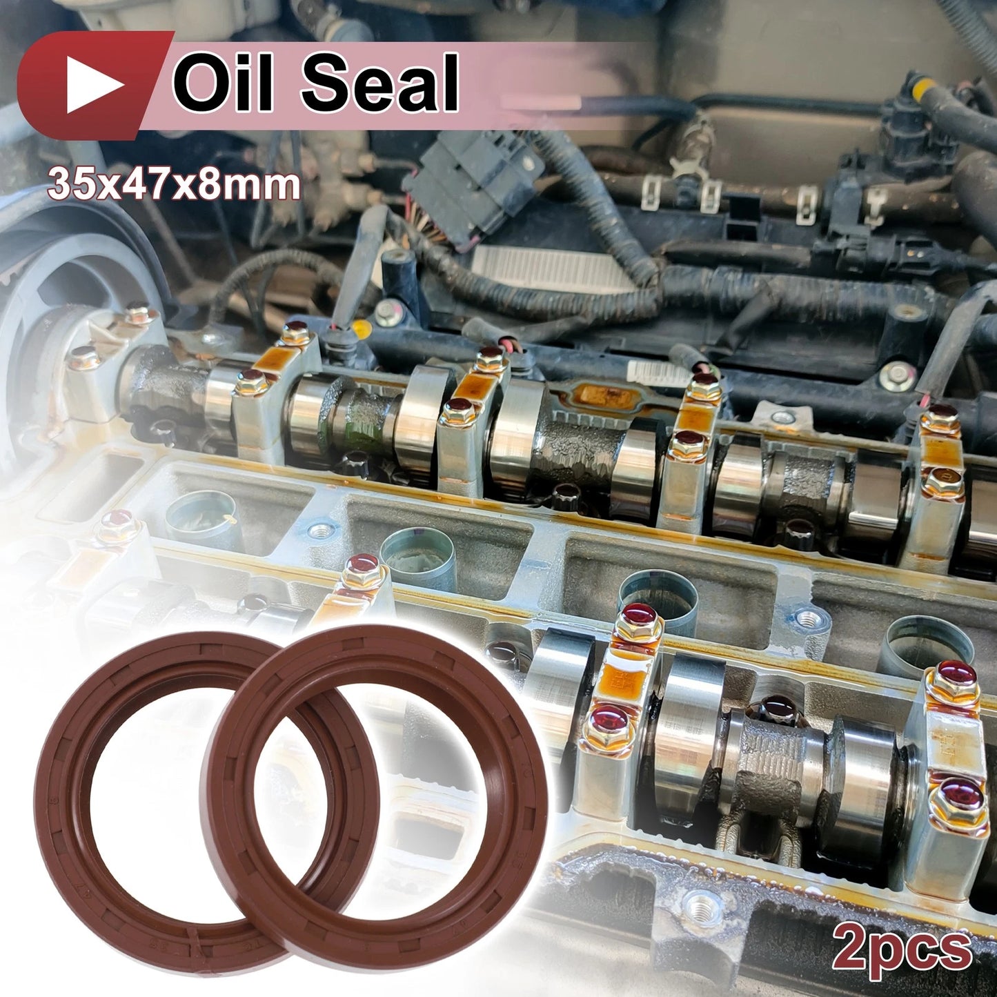 Oil Seal 35x47x8mm FKM Rubber Brown 2 x Seal Ring Rotary Shaft