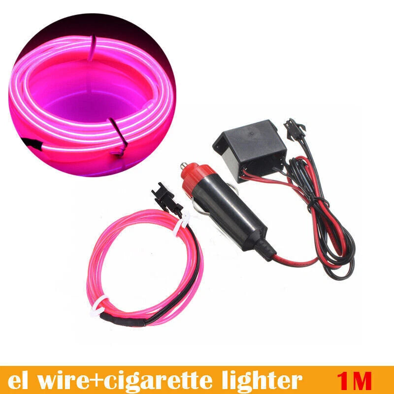 Pink EL Wire Neon Strip Light for Car Interior with Cigarette Lighter