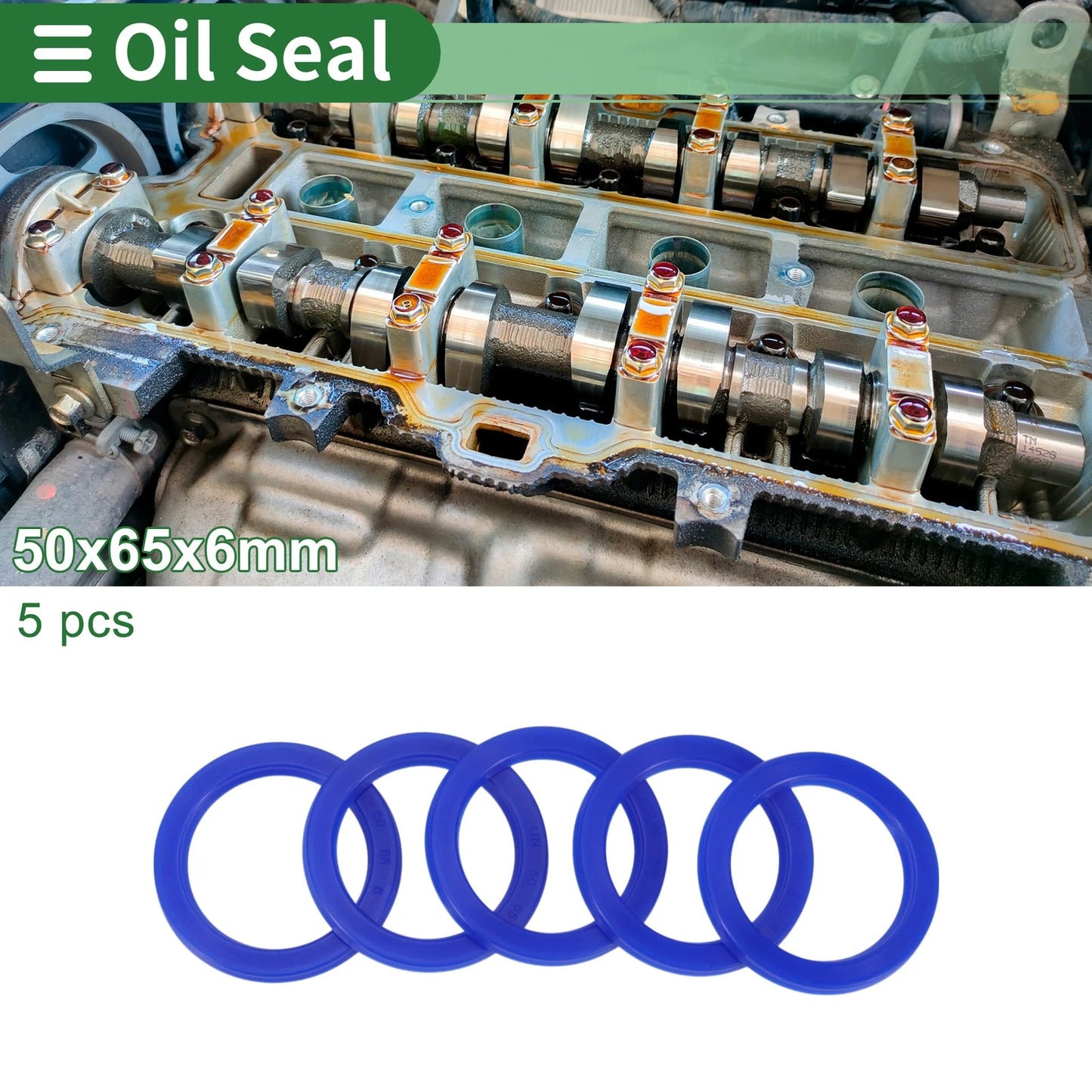 Oil Seal 50x65x6mm Seal Ring Rotary Shaft TPU Blue 5 Pcs