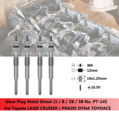 4 x Glow Plugs for TOYOACE, LAND CRUISER, DYNA, LAND CRUISER PRADO (1985-2023)