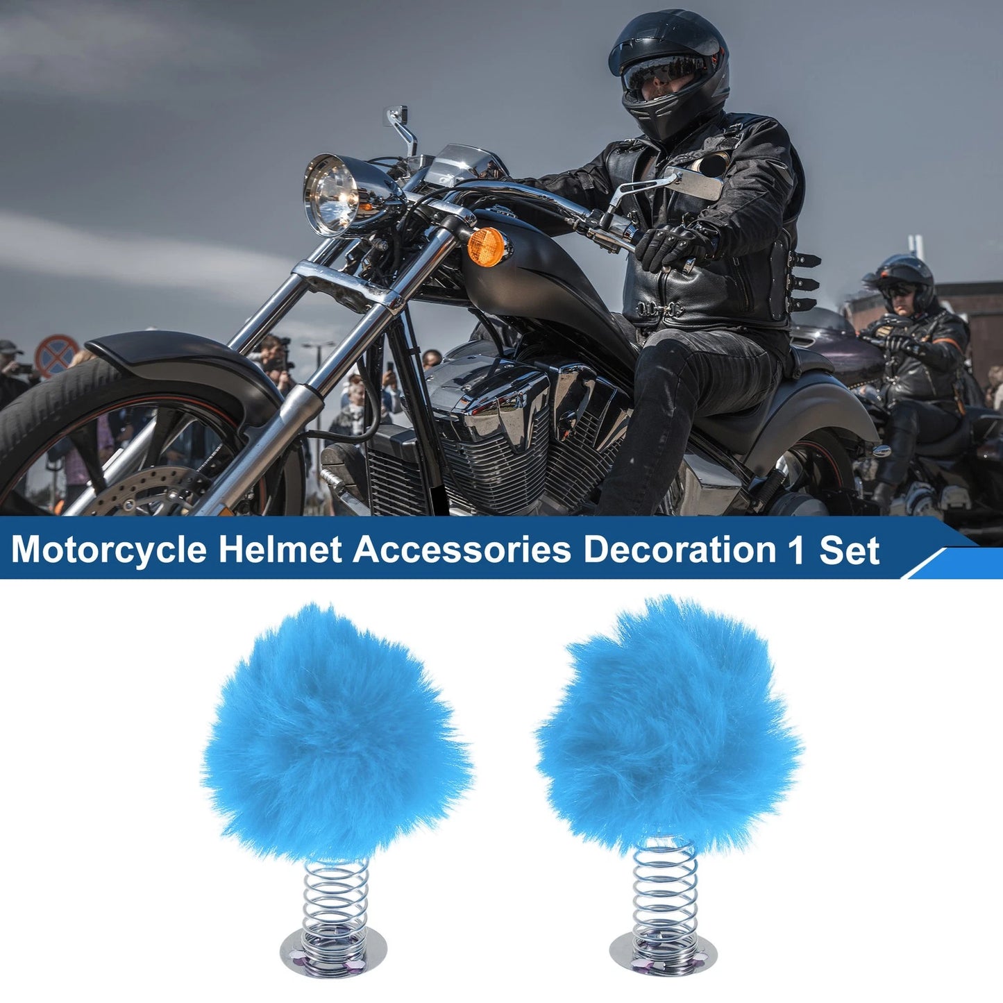 Decoration / 2 x Blue Plush Iron Helmet Accessories for Motorcycle