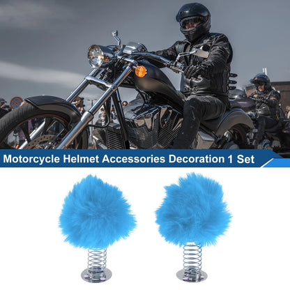 Decoration / 2 x Blue Plush Iron Helmet Accessories for Motorcycle