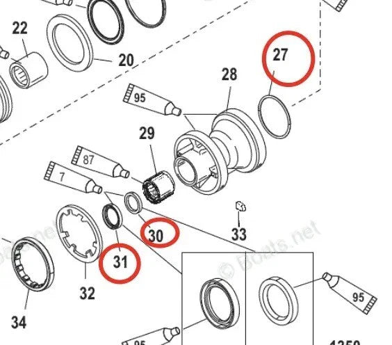 Lower Unit Oil Seal for Mercury Mariner 2-Stroke Models 25-HP