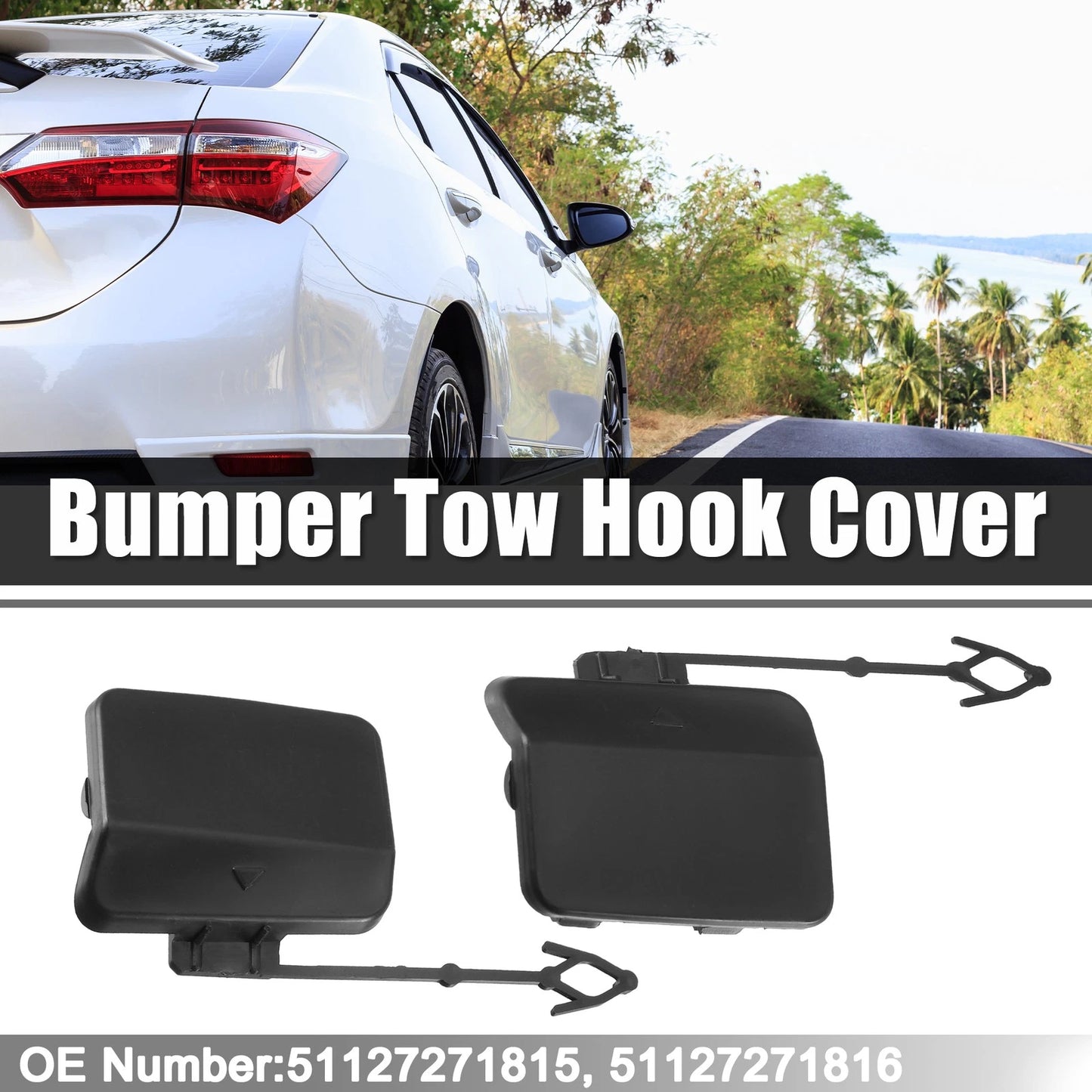 Bumper Tow Hook Cap for BMW X5 (2000-2006) - Black, 2 x Towing Eye Covers
