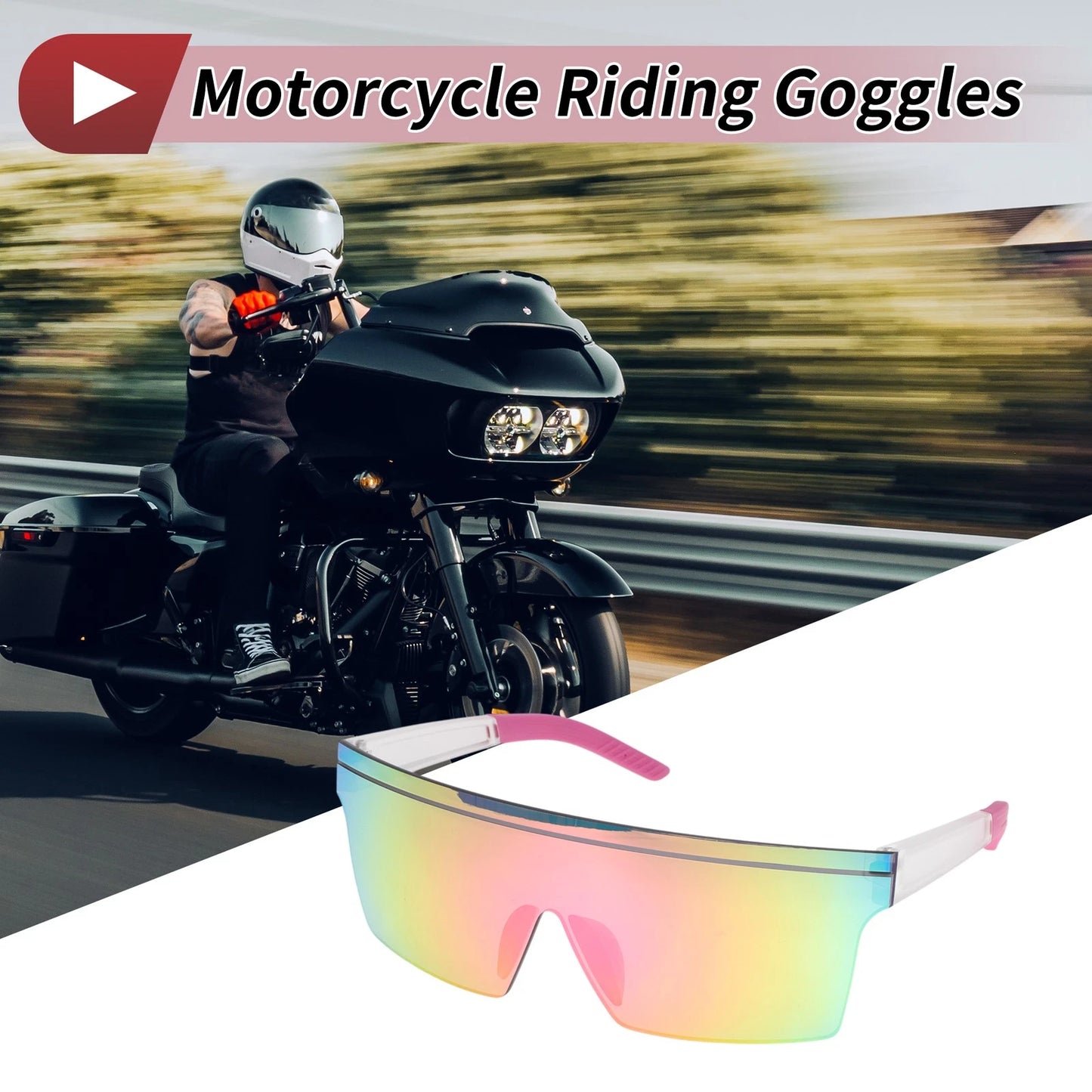 Motorcycle Riding Goggles Purple Lens Transparent Frame PC for Motorcycle