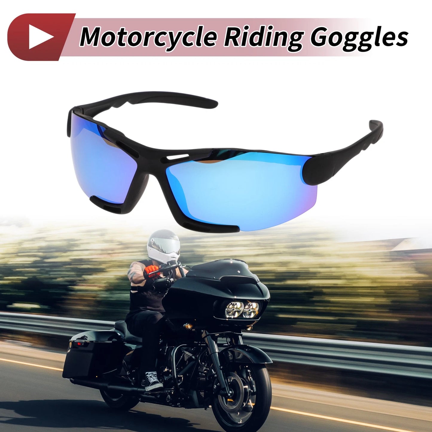 Goggles Riding Ice Blue Lens Black Frame Tri-acetel Cellulose for Motorcycle