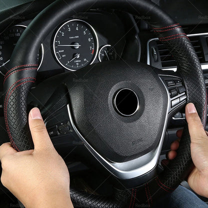 Premium Leather 38cm Steering Wheel Cover for Car - Auto Protection