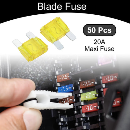 50 Pcs Maxi Fuse 20A Blade Fuse for Car Boat Truck RV Motorcycle Yellow