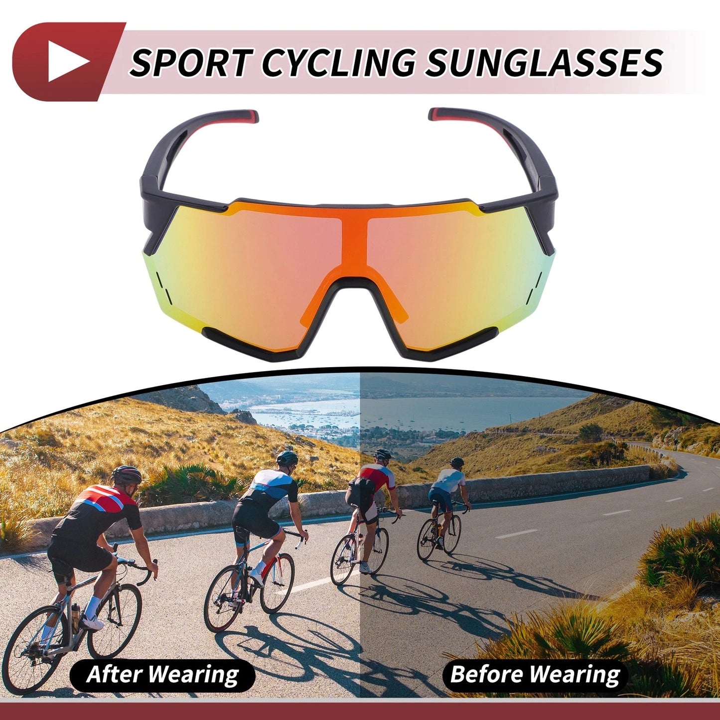 Goggles Red Lens Black Frame PC Cycling Sunglasses for Motorcycle