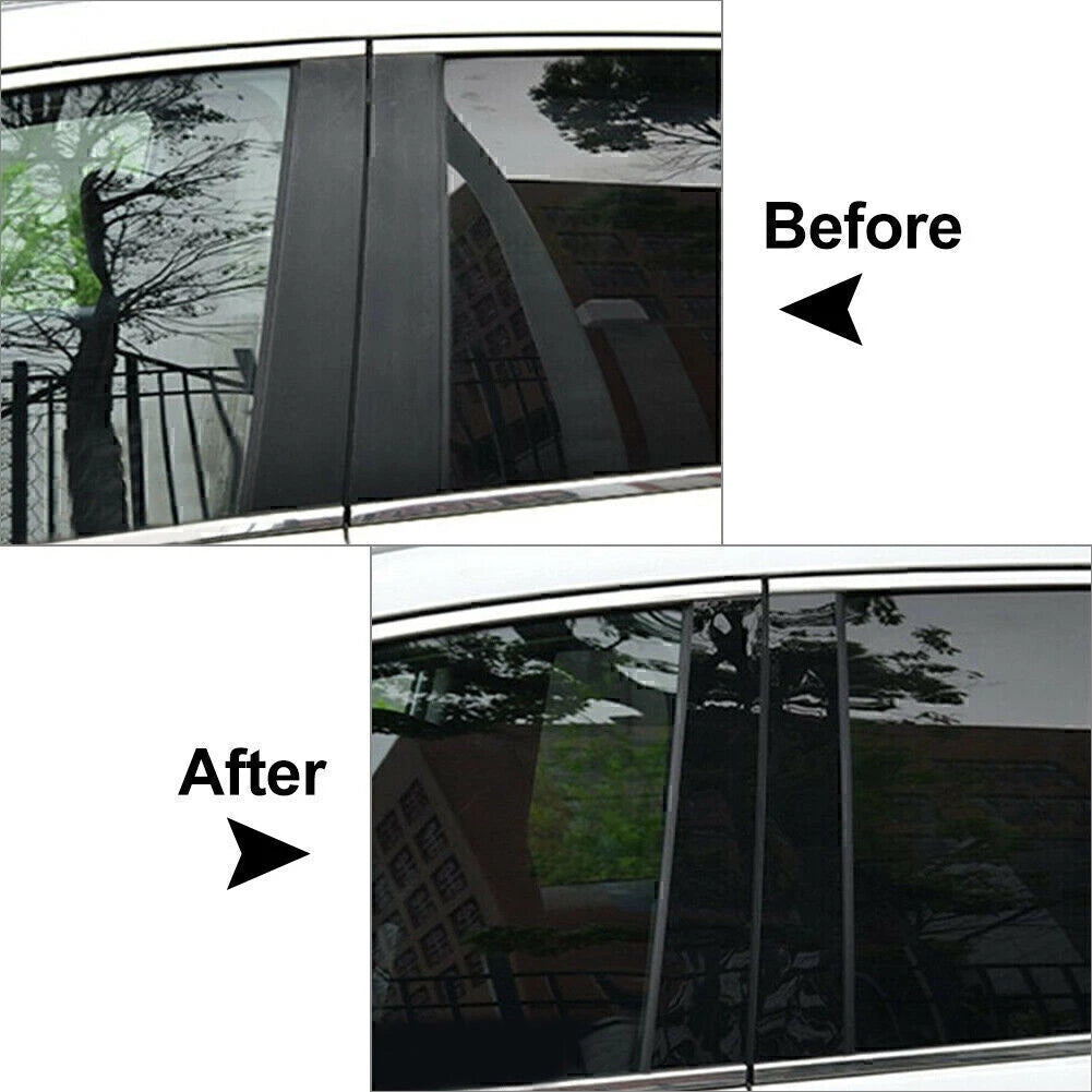 6 x Black PC Pillar Post Door Window Trim Covers for Honda Accord (2018-2020)