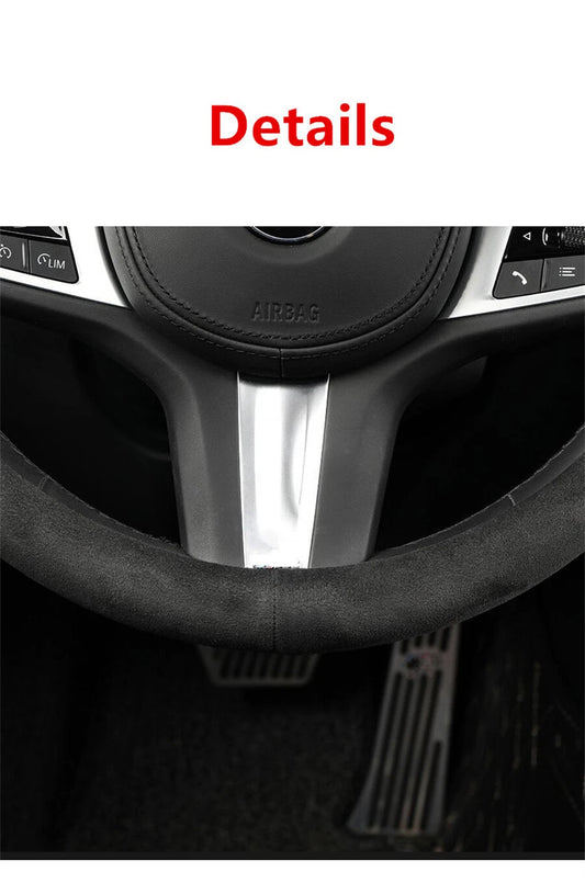 15" Black Suede Anti-Skid Steering Wheel Cover for Car (All Seasons)