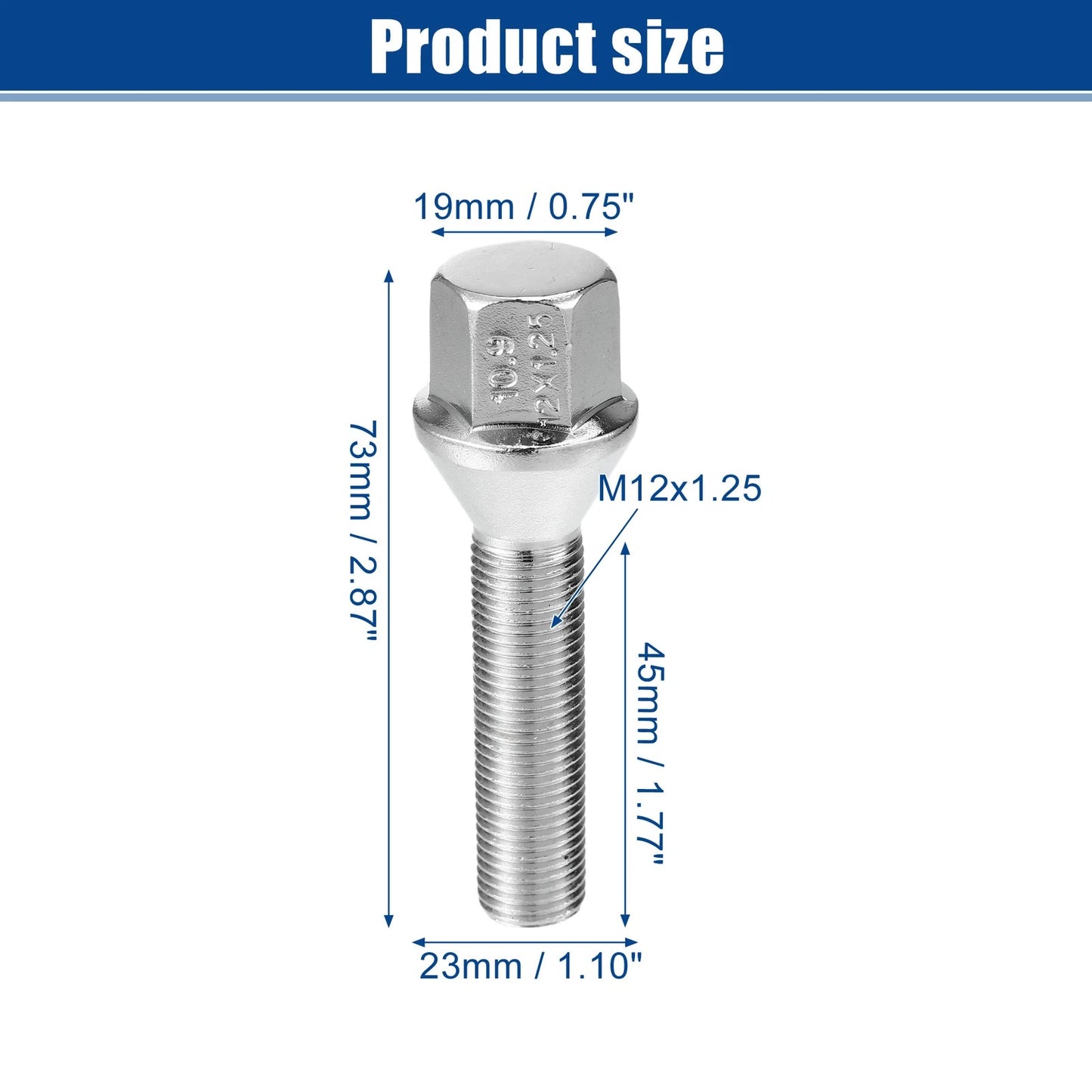 M12x1.25 Extended Wheel Lug Bolts 45mm Shank for Jeep