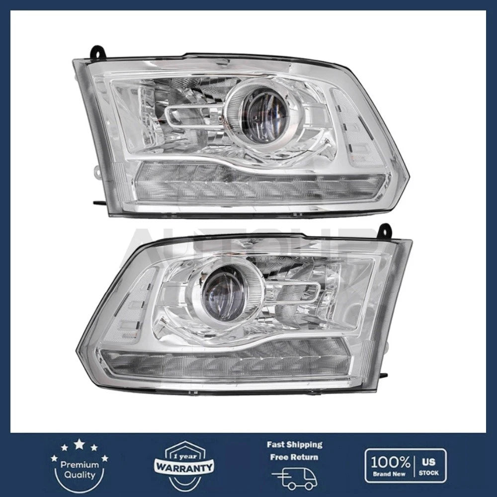 LED DRL Projector Headlights Chrome for Ram 1500 2500 3500 (2009–2018)