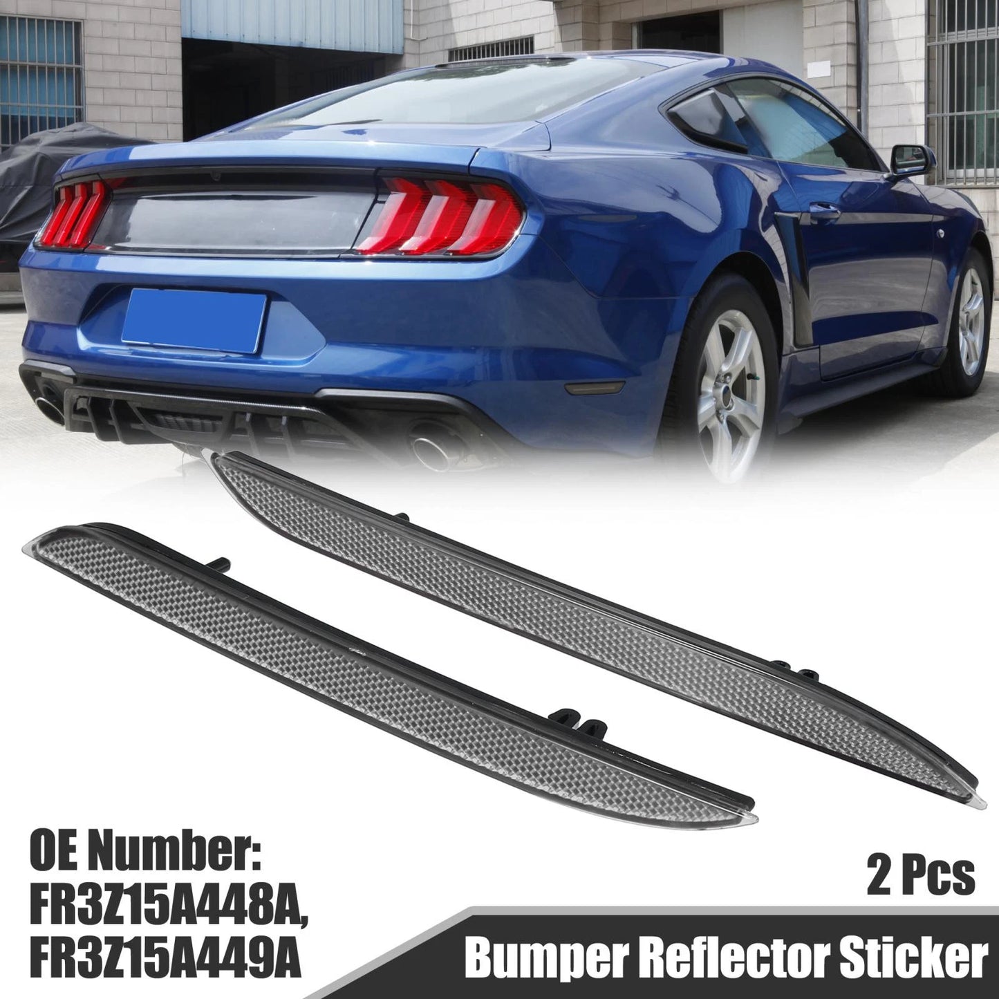 Bumper Reflector Stickers 2 x for Ford Mustang (2015-2023) Smoked Black