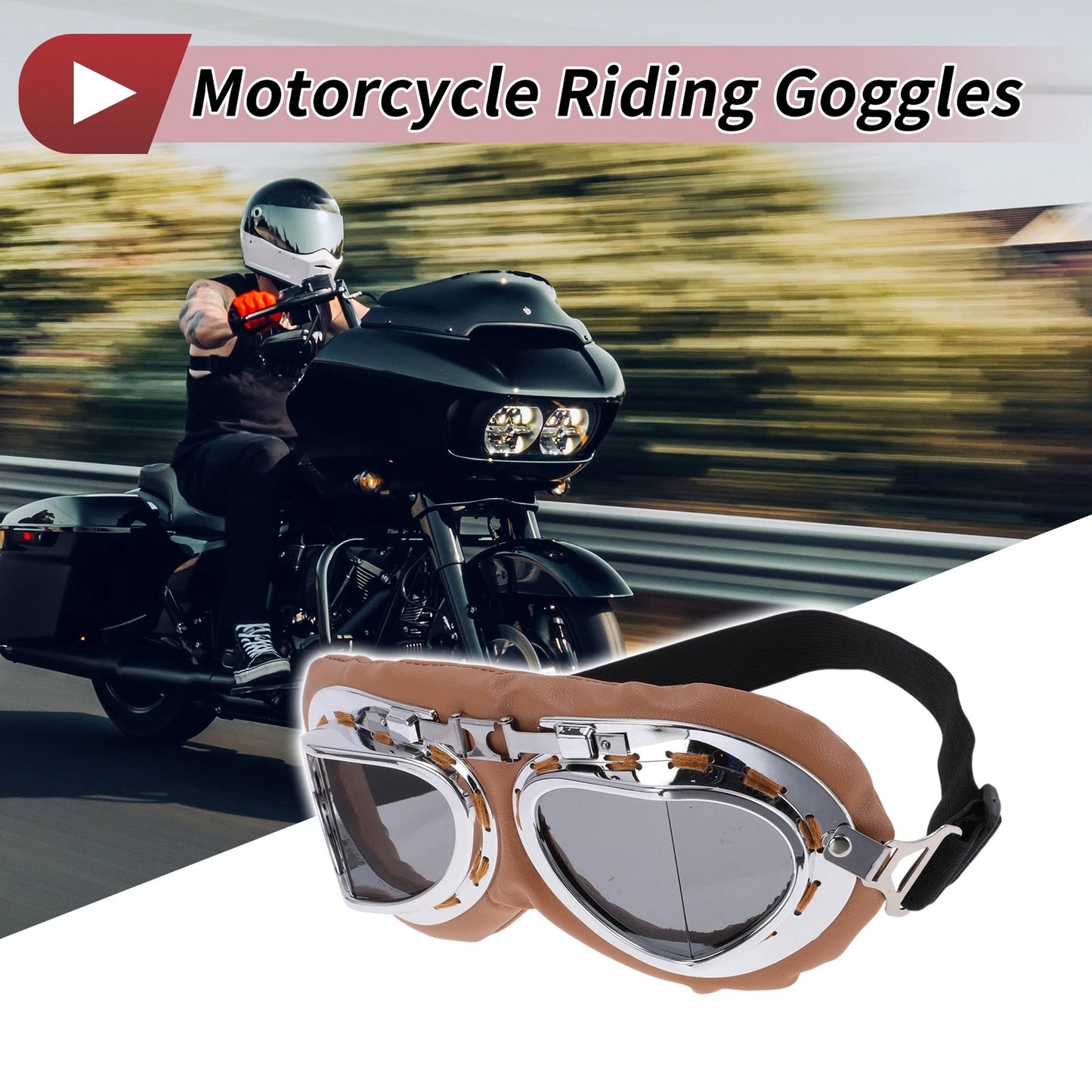 Set Motorcycle Riding Goggles Dark Gray Lens Brown Frame PC Cycling Sunglasses