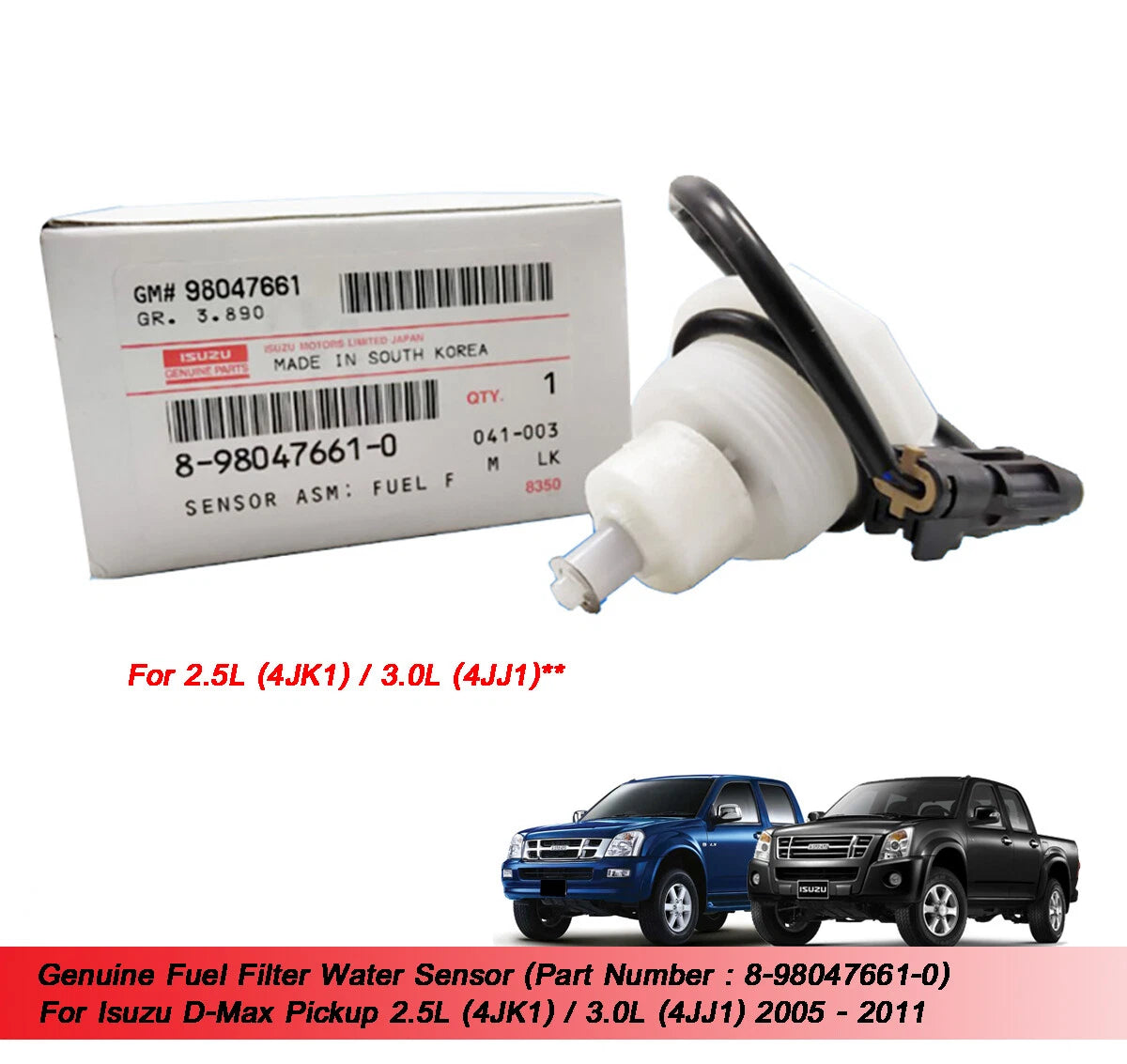 Fuel Filter Water Sensor for Isuzu Dmax 4JK1 4JJ1 (2005-2011)
