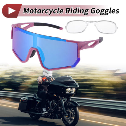 Motorcycle Riding Goggles Blue Lens Pink with Blue White Spots Frame Sunglasses