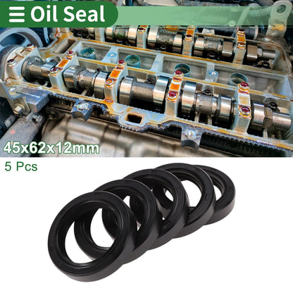 Oil Seal 45x62x12mm NBR Rubber High Pressure Black 5 Pcs