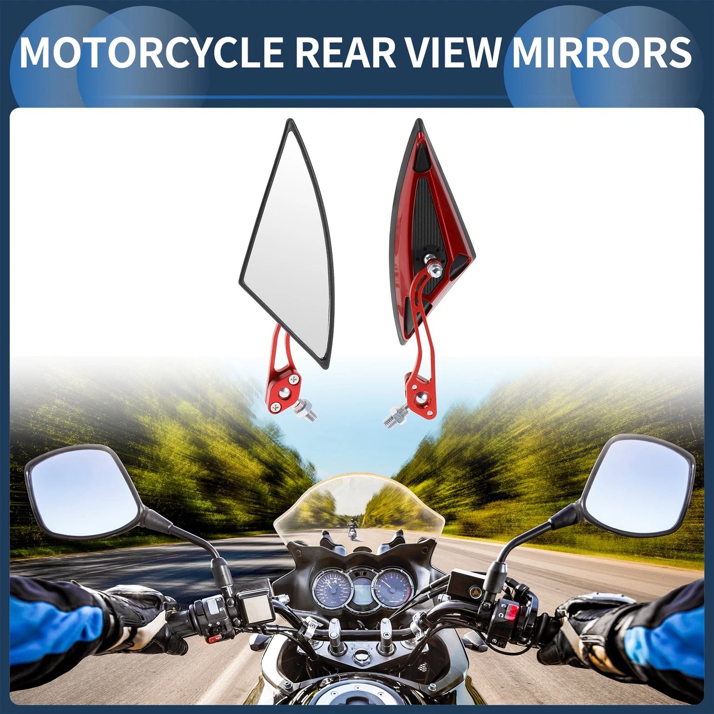 M8/M10 Motorcycle Rear View Mirrors Handlebar Mirrors Red Aluminum Alloy Plastic