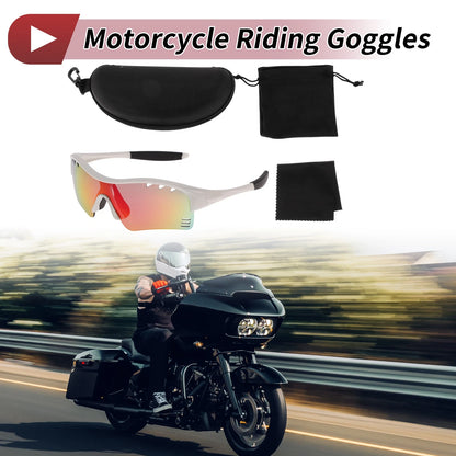 Motorcycle Riding Goggles Red Lens White Frame PC TPU Cycling Sunglasses
