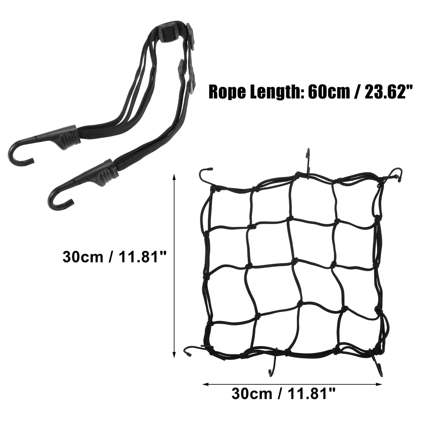 4 x Motorcycle Net and Rope 30cm Elastic Luggage Net 60cm Elastic Rope