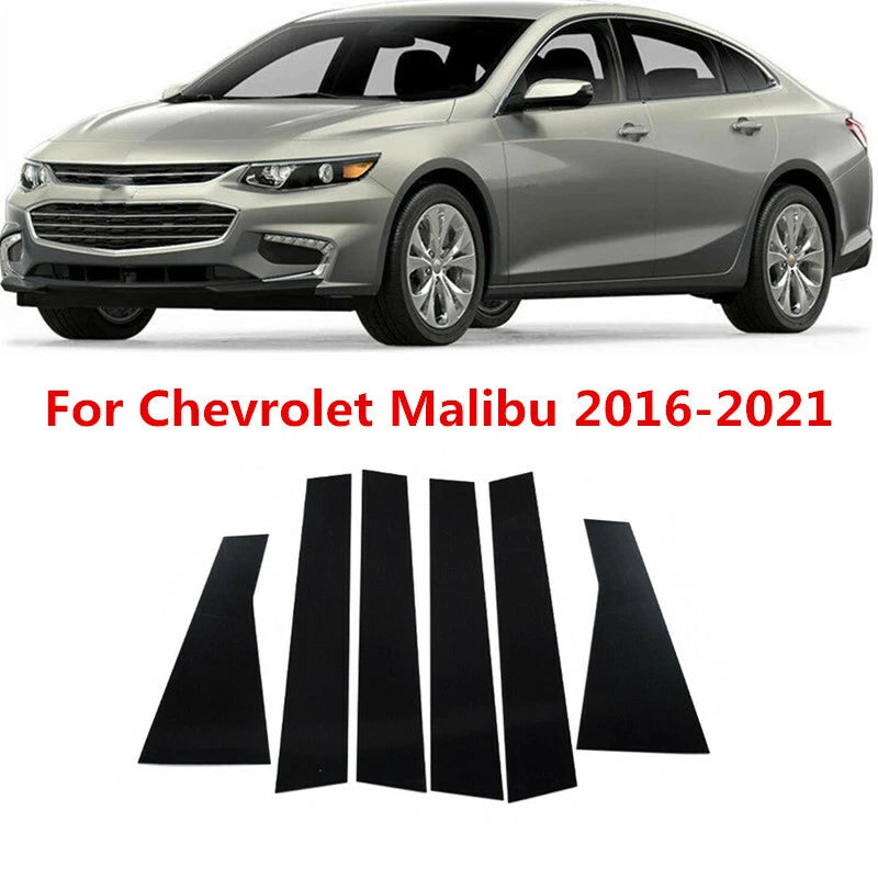 6 x Black Pillar Posts Door Window Trim for Chevrolet Malibu (2016–2021)