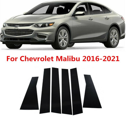 6 x Black Pillar Posts Door Window Trim for Chevrolet Malibu (2016–2021)