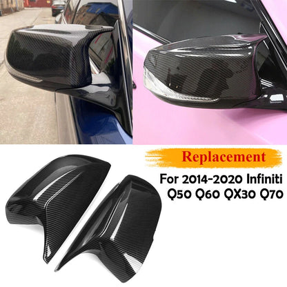 Carbon Fiber Rear Mirror Cover Caps for Infiniti Q50 Q60 QX30 Q70 (2014-2021)