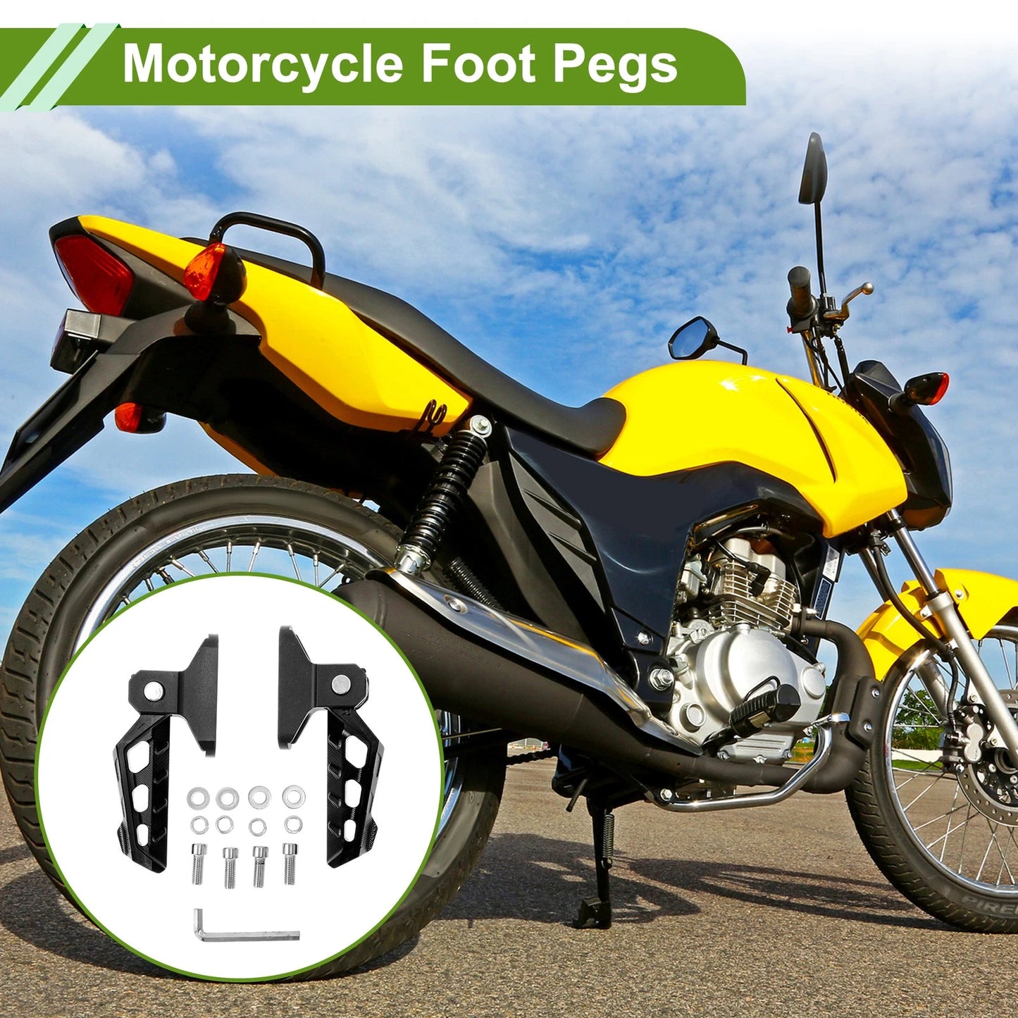 FootPegs 6.3" Black 1 x Set w/Screws Washers Wrench for Motorcycle