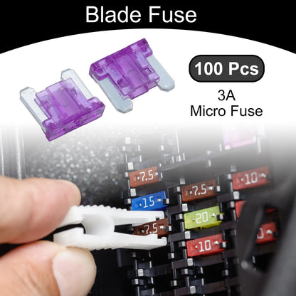 Micro Fuse 3A Blade Fuse 100 Pcs for Car Boat Truck RV Motorcycle Purple