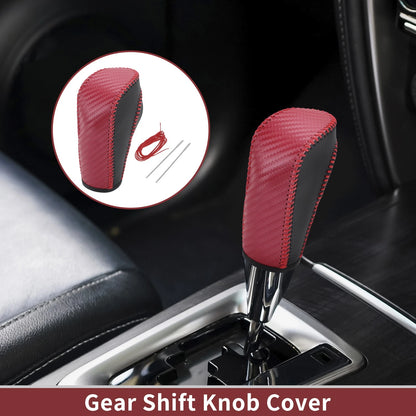 Car Gear Shift Knob Cover for Ford Fiesta (2009-2012) Black Red Faux Leather