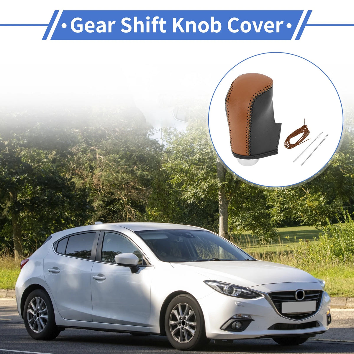 Car Gear Shift Knob Cover 1 Pc for Mazda 3 (2014-2018) Brown Faux Leather