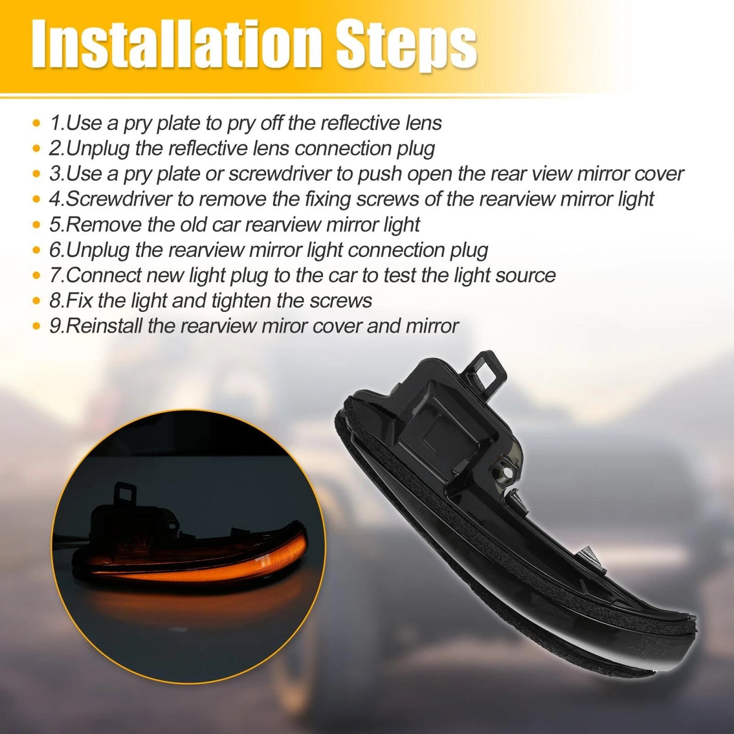 Mirror Turn Signal Light for Toyota (2 x Amber Lights)