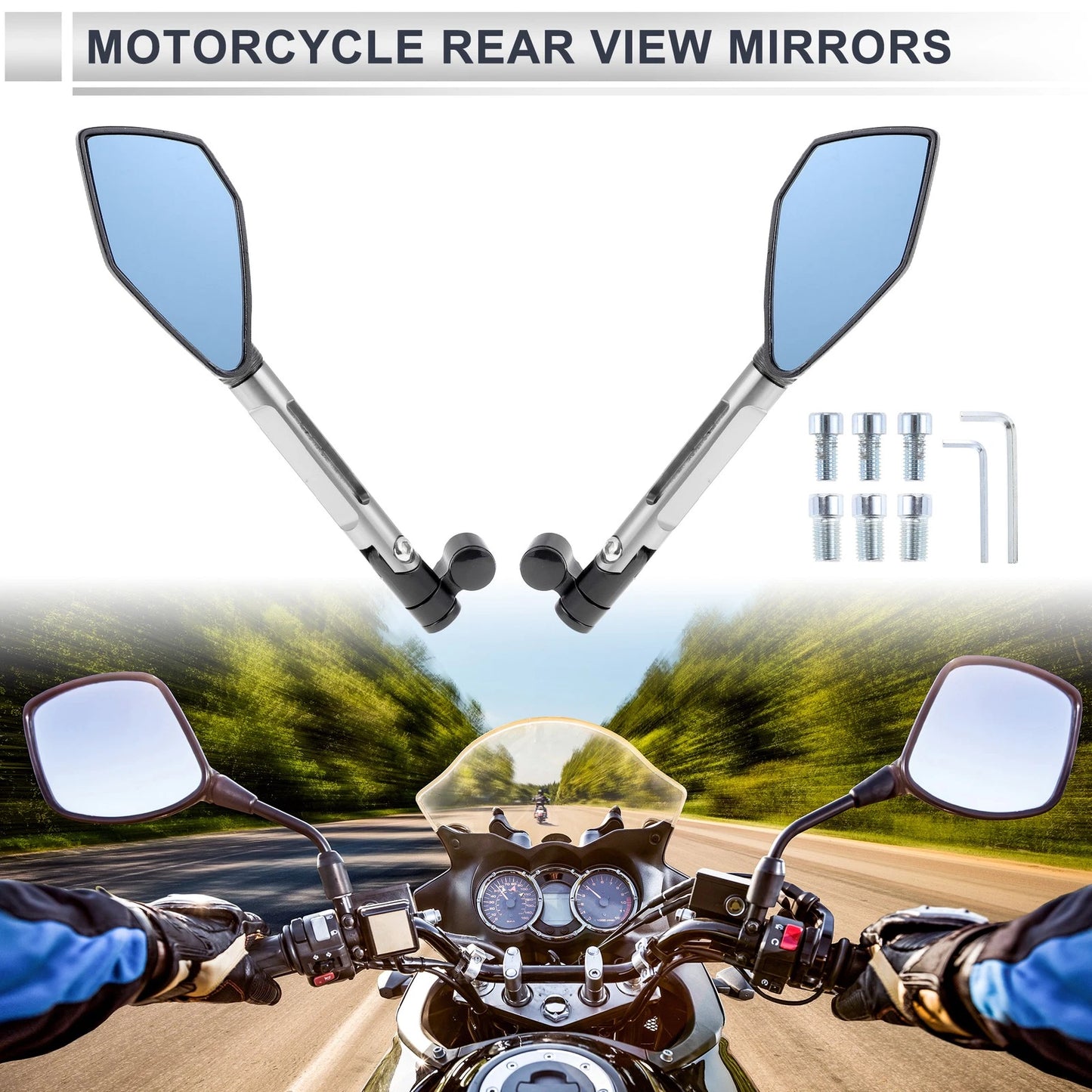 M8/M10 Motorcycle Rear View Mirrors Aluminum Silver Tone for Motorcycle