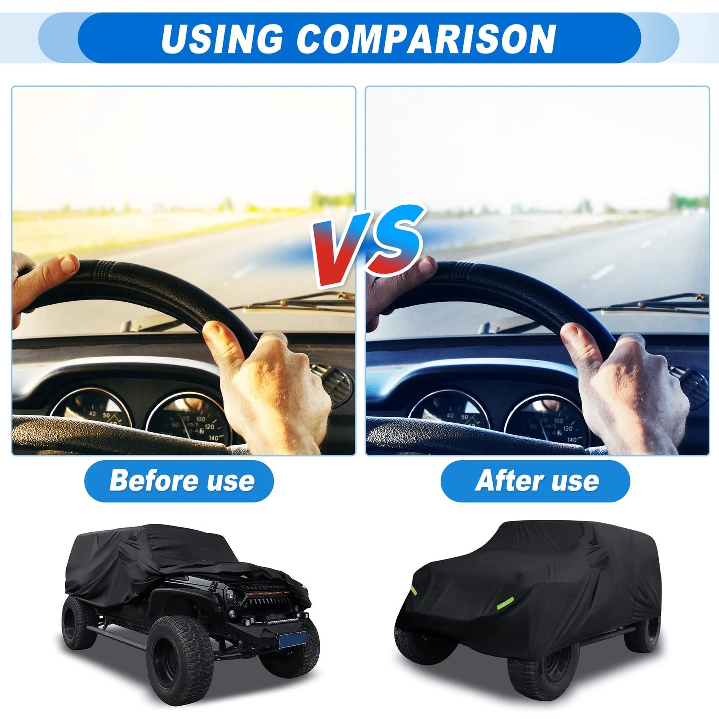 Waterproof Car Cover w/Driver Door Zipper for Jeep Wrangler (2007-2017)