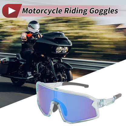 Goggles for Motorcycle Riding Blue Lens Clear Frame PC Tri-Acetyl Cellulos