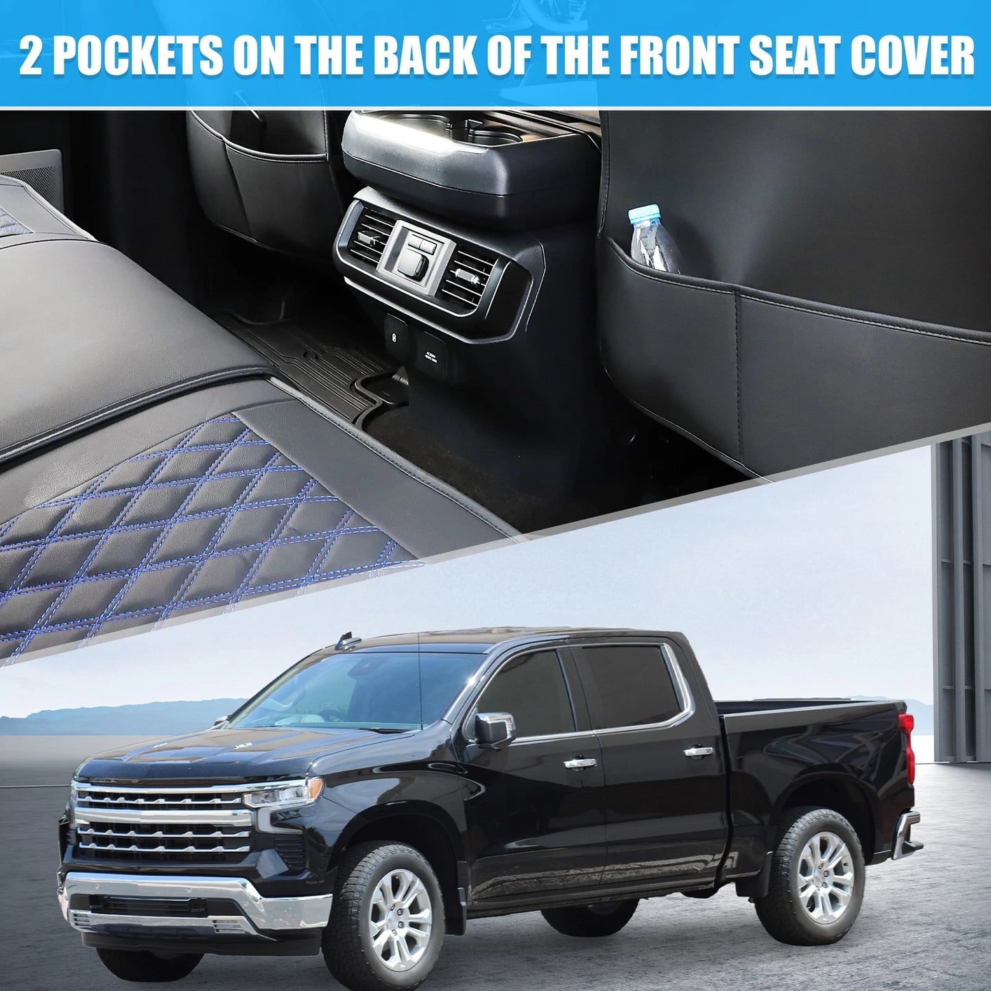 Front & Rear Seat Covers for GMC Sierra Black Blue 5 Pcs