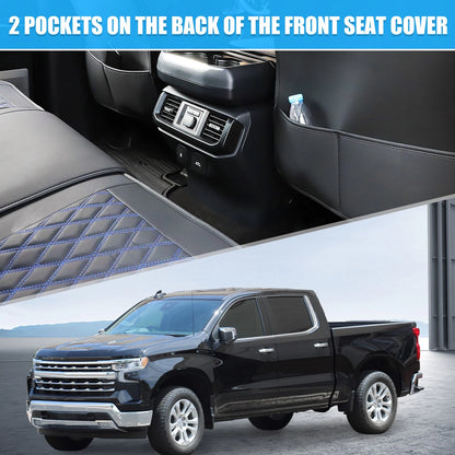 Front & Rear Seat Covers for GMC Sierra Black Blue 5 Pcs