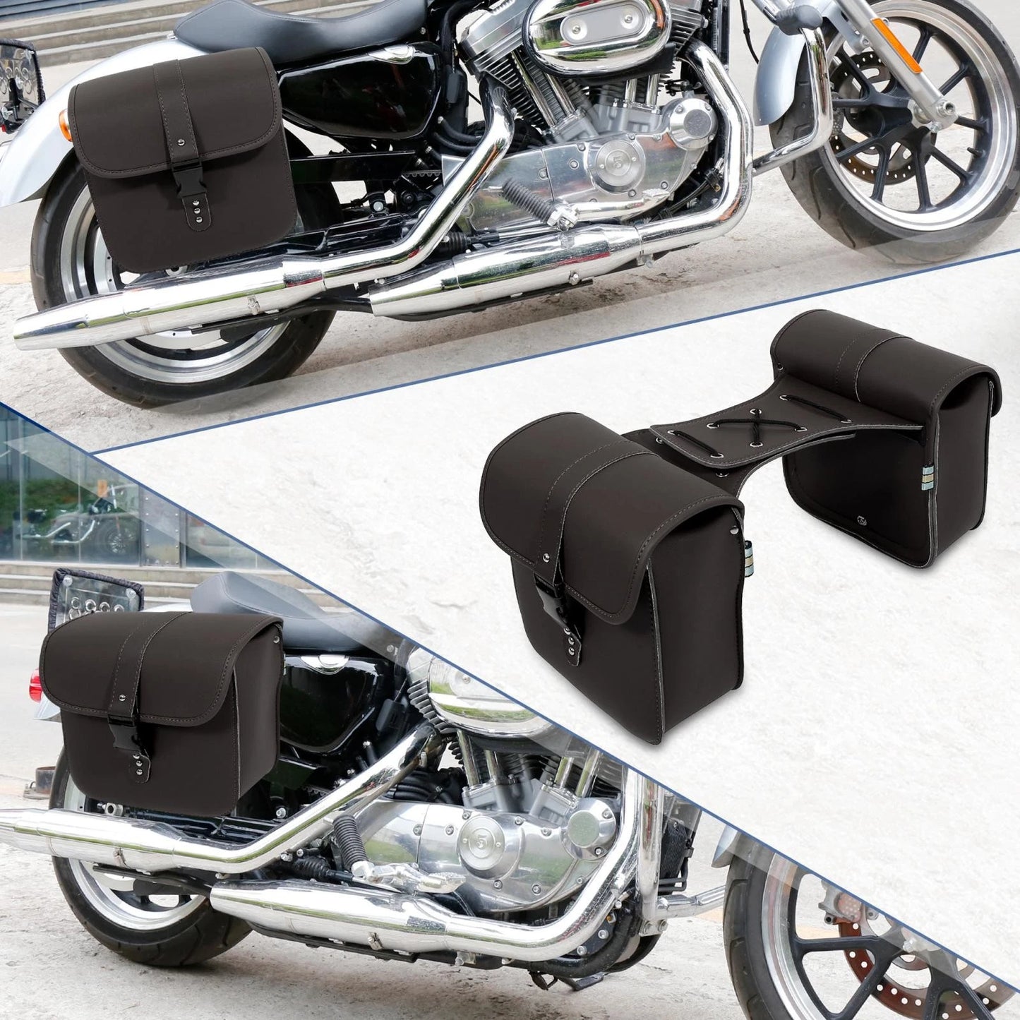 Pair Side Bag Saddlebag with Quick Release Buckles Dark Brown for Motorcycle