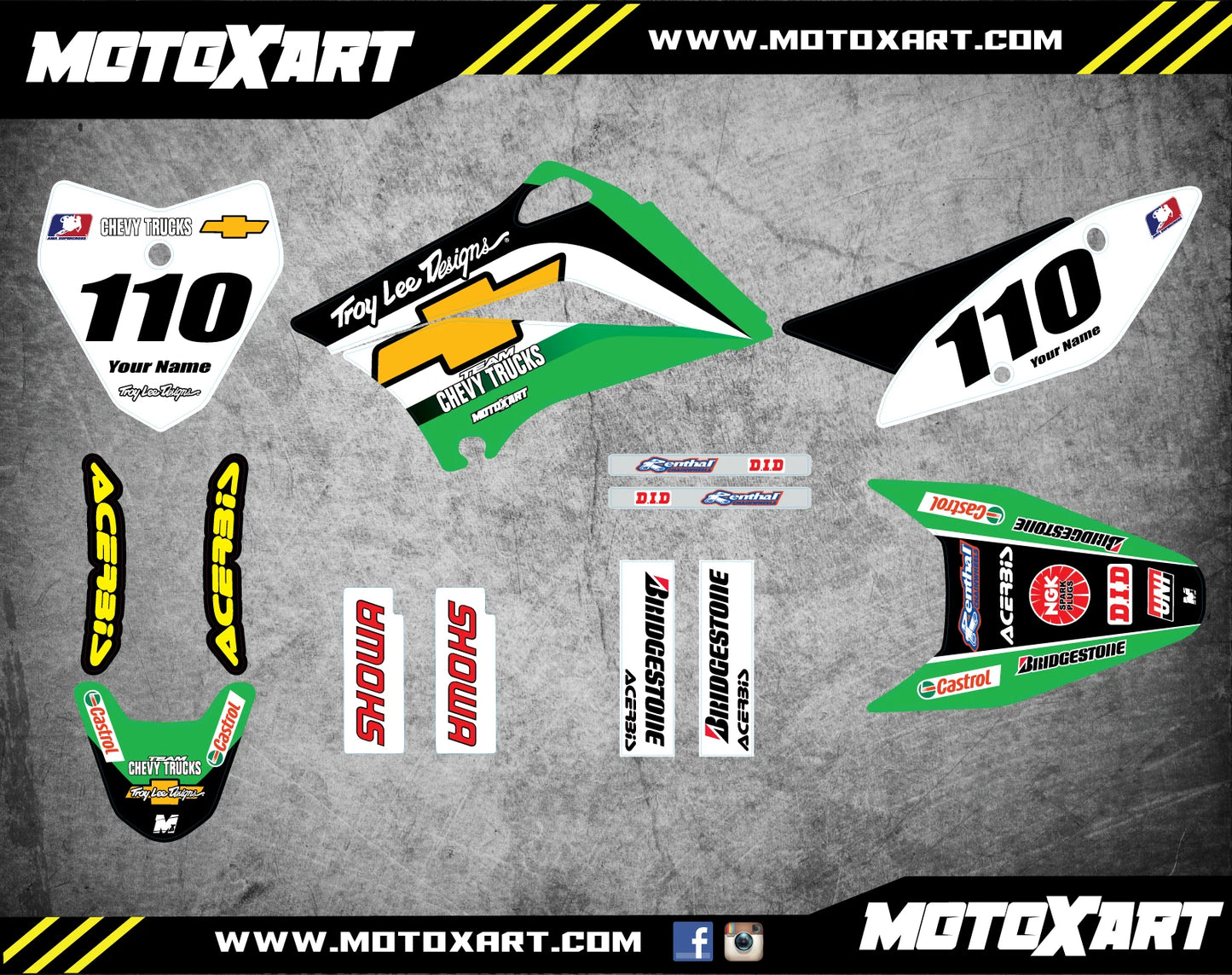 Custom Graphics Full Kit for Kawasaki KLX 110 (2010-2018) SHIFTER STYLE Decals