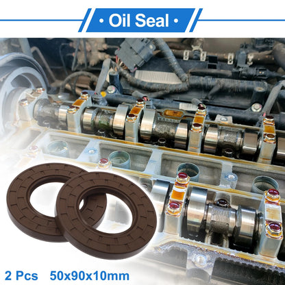 Oil Seal 2 x Seal Ring Rotary Shaft Seal FKM Rubber 50x90x10mm Brown