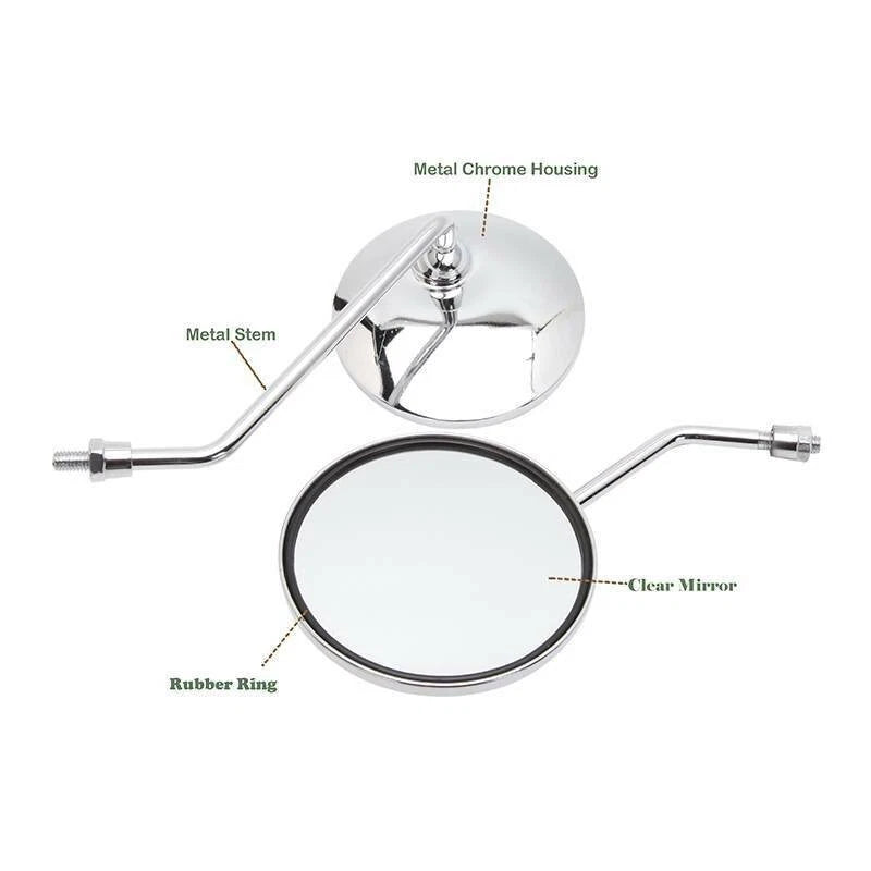 10mm Chrome Round Side Mirrors for Honda CB750, CL90, CB100, CL125 (1969-1982)