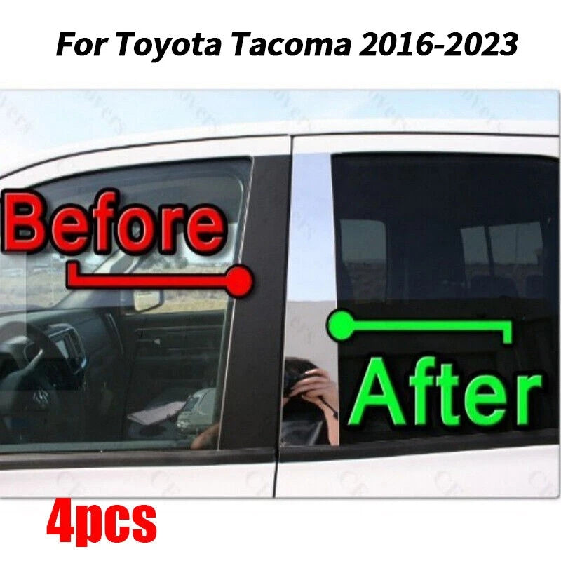 4PCS Chrome Pillar Trim Door Cover Mirrored Post for Toyota Tacoma (2016–2023)