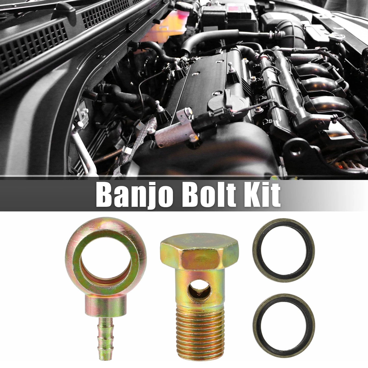 Set M16x1.5 Banjo Bolt Kit with Copper Washers for Motorcycle Bronze Tone