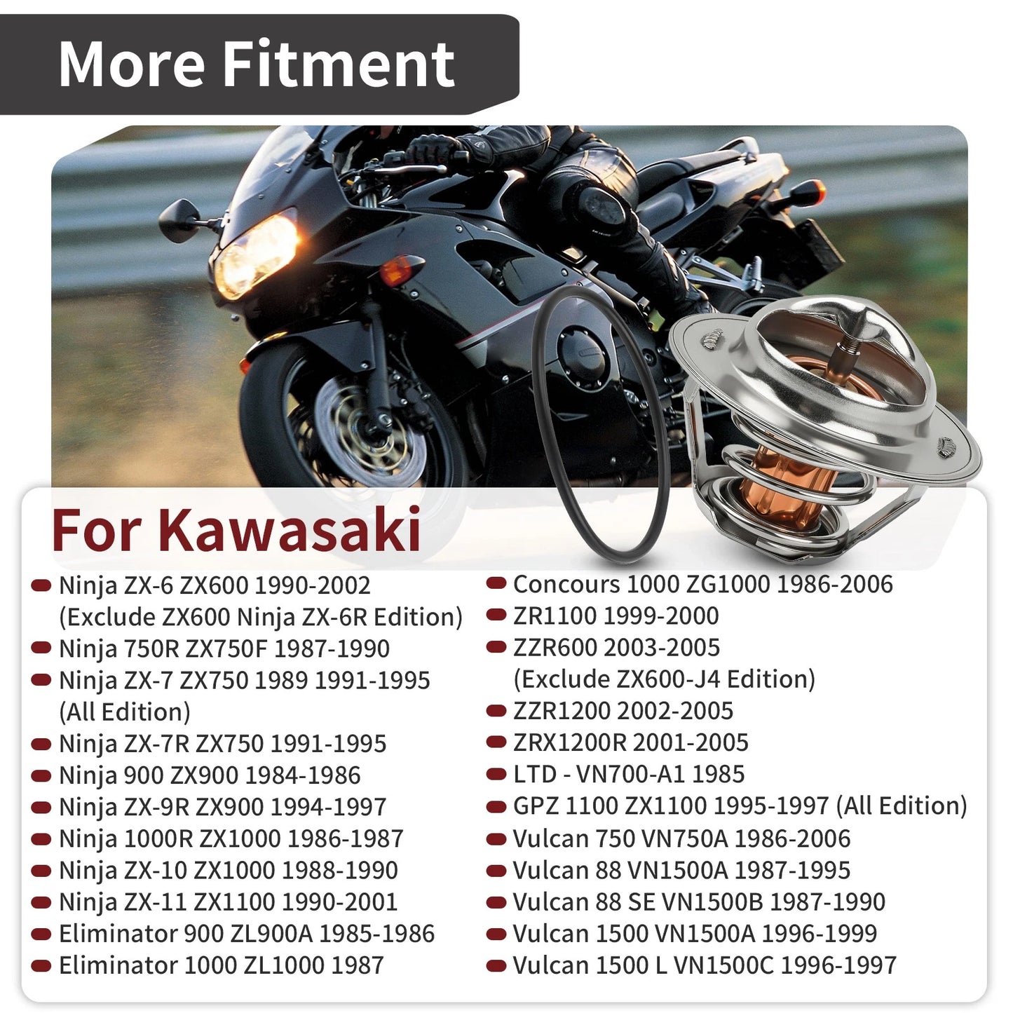 Thermostat w/ O-Ring for Kawasaki ZX6 ZX7 ZX7R ZX9R ZX10 ZX11 (1988–2004)